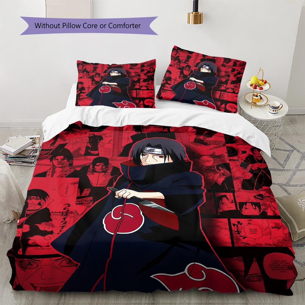 Naruto Anime Wzór Itachi Uchiha Pościel Dekoracja Domu Prezent Urodzinowy (1 * poszwa na kołdrę + 2 * poszewki na poduszki, bez rdzenia)