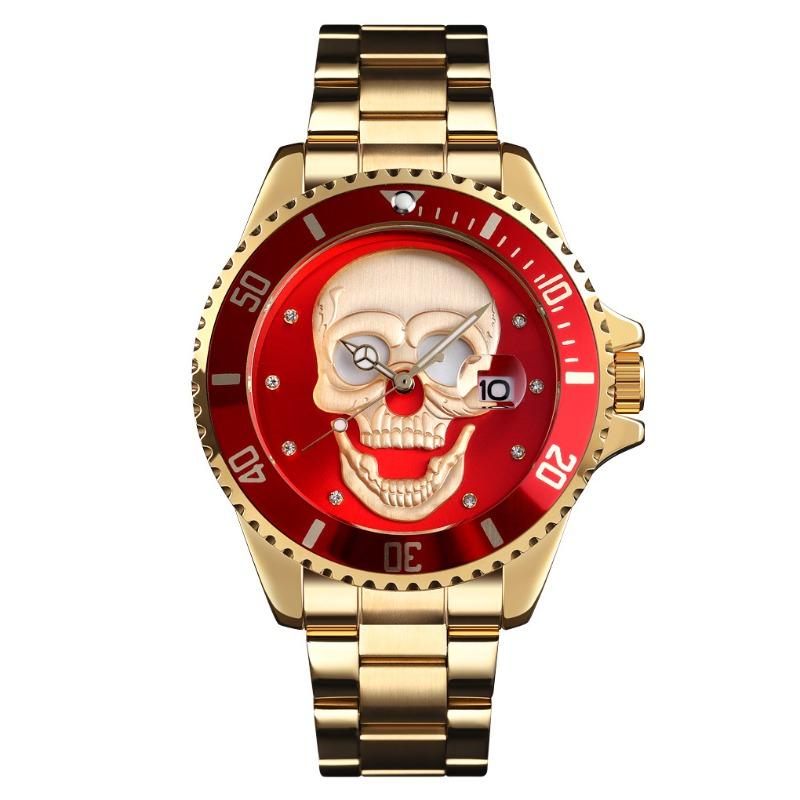 Hot-selling watch, fashionable rhinestone-encrusted skull, luminous men's waterproof quartz watch