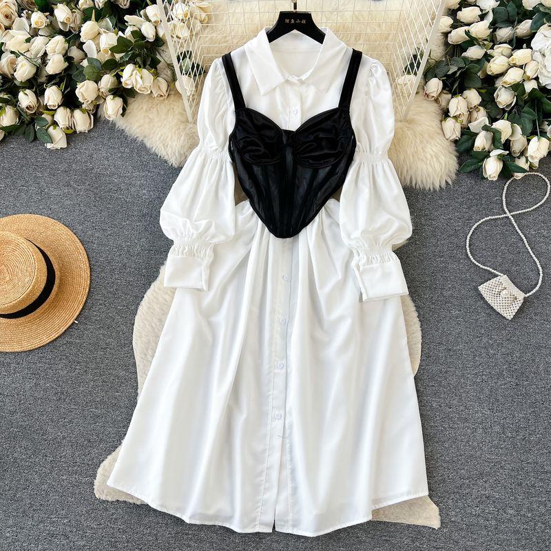 

Fall and Winter Palace Style Dress Camisole Shirt White One size