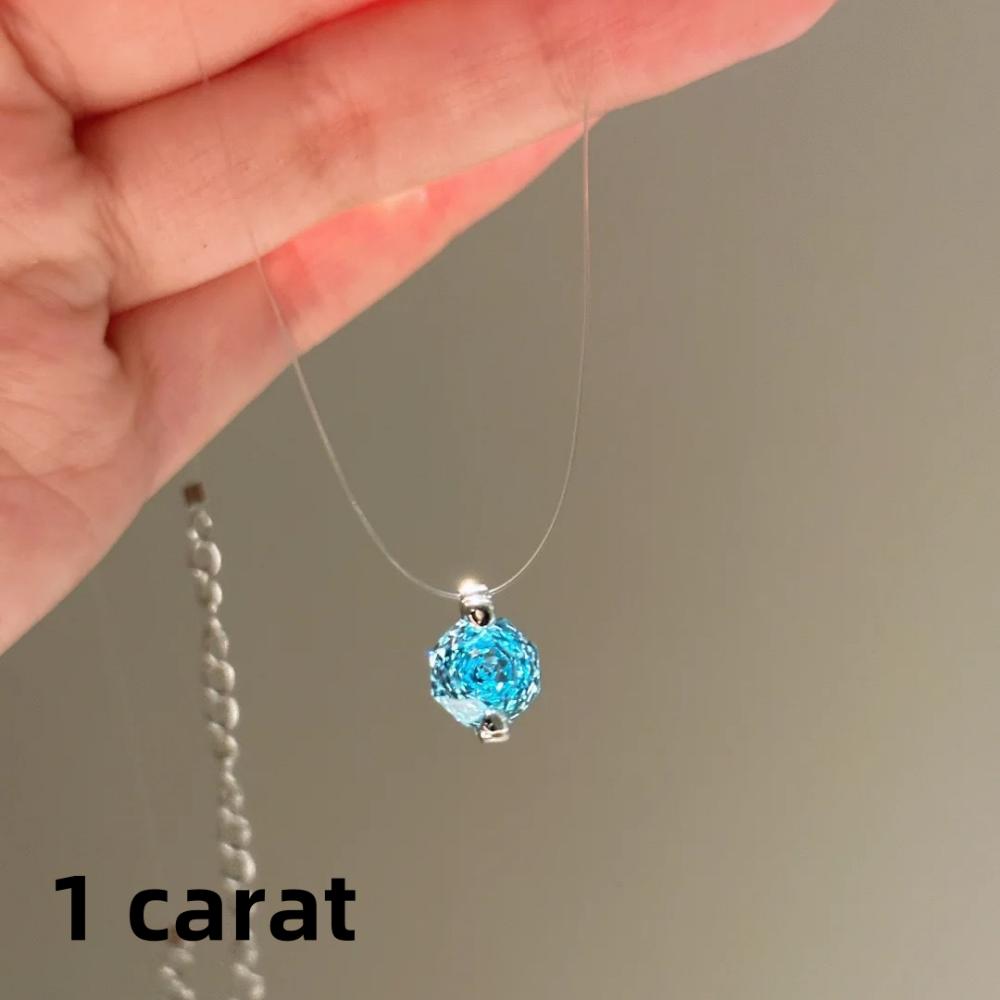 

925 Sterling Silver Invisible Fish Line Mermaid Tears Pendant Necklace Women Elegant Octagonal Rose Birthday Party Jewelry Gift