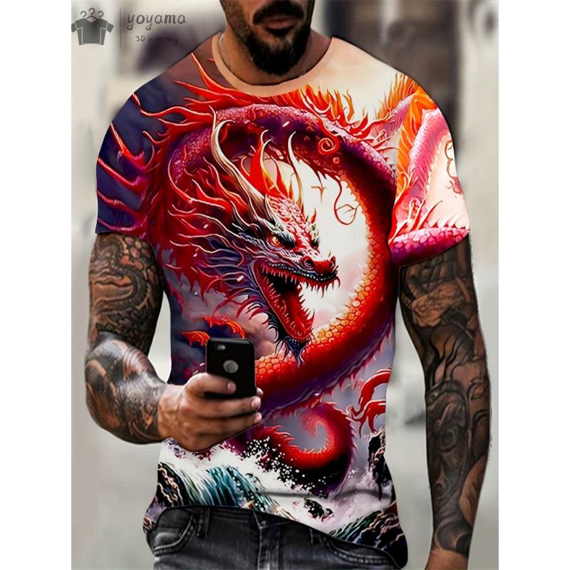 Fashion Personality Men T-Shirt Dragon Pattern 3D Printed Harajuku Street Short Sleeve O Neck T Shirts Oversized Tee Casual Tops