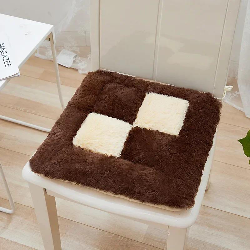 Thickened Seat Cushion Winter Plush Plaid Office Chair Cushion Thick Soft Floor Cushions Anti Slip Car Seat Mat Home Decor