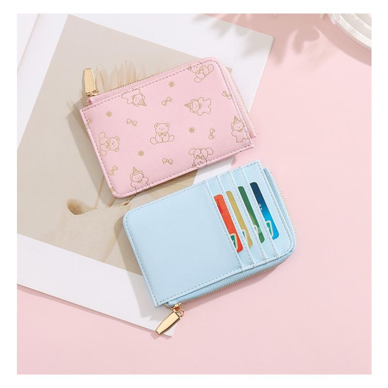 Little Fresh One-word Pull Cute Bear Card Bag ID Bag Multi-card Access Control Women's Change Bag