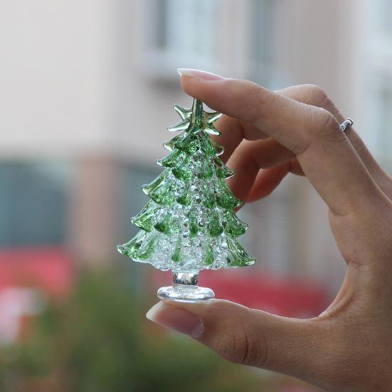 Glass Juletre Mini Bordplate Juletre Figur med Stjerne Topp for Vinterferie Bord Kappe Hylle Hjemmedekorasjon