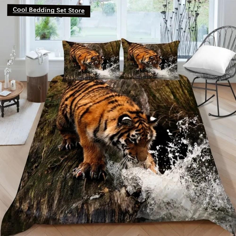 3D Tier Tiger Bettwäsche Set 2/3-teilig Weiche Mikrofaser Queen King Einzelgröße Bettbezug Set mit Kissenbezügen Teenager Jungen Bettwäsche