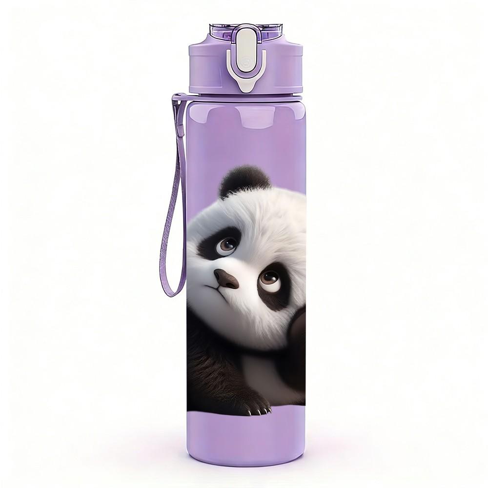 1PC Cute Black White Panda Bear Print 750ml Color Plastic Sports Water Bottle Leakproof Flip Straw Lid Suitable for Sports Office Home Use