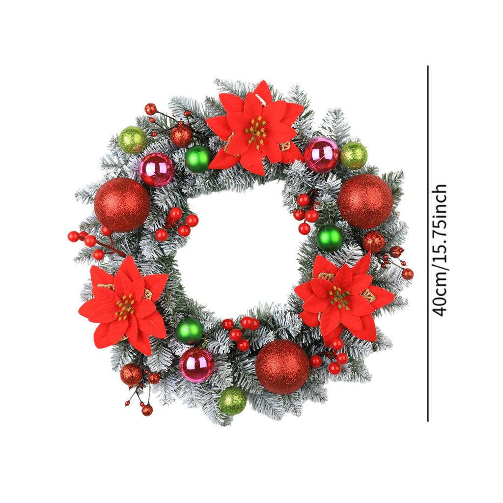 Decorative Artificial Christmas Wreath 40cm Floral Garland for Front Door Wall Indoor Outdoor Party Accent