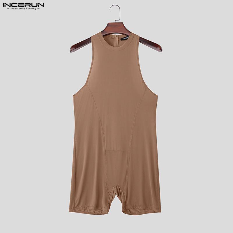 INCERUN Men Sleeveless Semi-Sheer Fitted One Piece Jumpsuits Bodysuits Underwear Playsuits