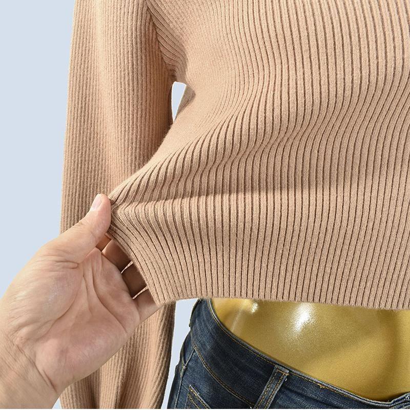 Square Collar Short High Waist Midriff-Baring Long Sleeve Pure Color Knitting Sweater Soft Glutinous Stretch Pullover Bottoming Shirt for Women