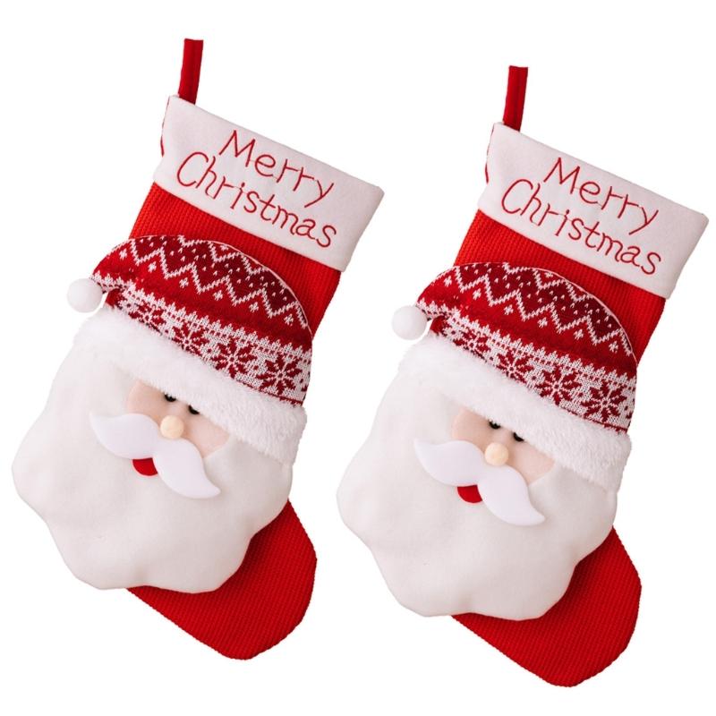 Set Of 2 Plush Santa/Snowman/Elk Christmas Socks Hanging Gifts Bag for Home Stylish Festives Season Decoration