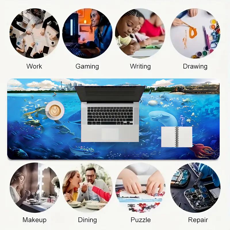 1Pc Ocean Adventure Sharks Dolphins Gaming Mouse Pad Keyboard Desk Mat Non-slip Rubber Lock Edge Waterproof Computer Mousepad for Office Home Decor Y1