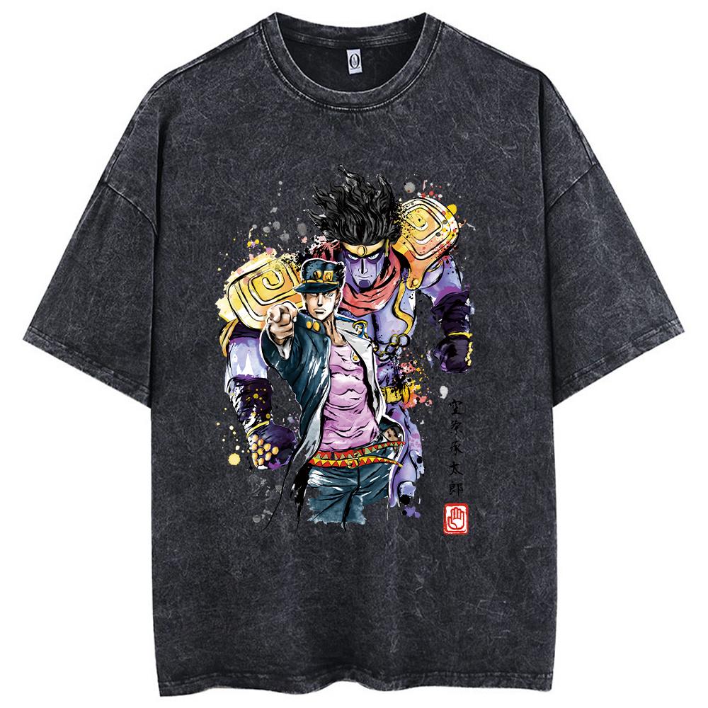 Yk Washed Tshirts For Men Anime JoJos Bizarre Adventure Short Tshirts Women Tops Graphic Printed TShirt Short Sleeve Unisex