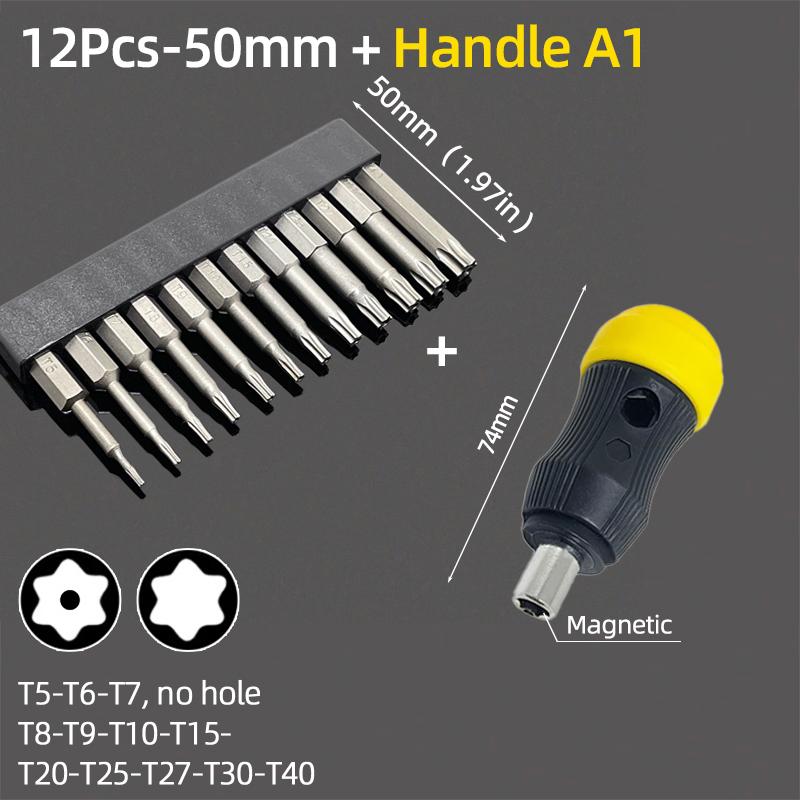 50mm Magnetic Screwdriver Bit Set Security Tamper Proof Drill Bits 1/4" Hex Shank T5-T40 Screw Driver Ratchet Wrench Hand Tools