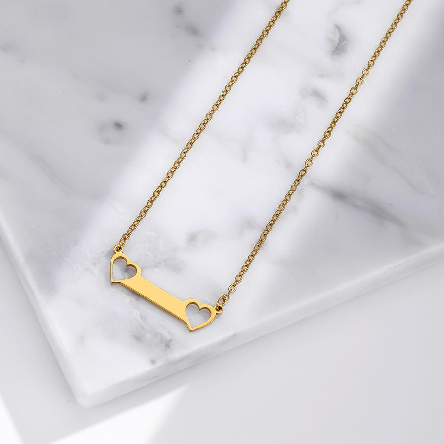 European Bestseller Stainless Steel Horizontal Bar Necklace with Hollow Heart & Name Engraving Option