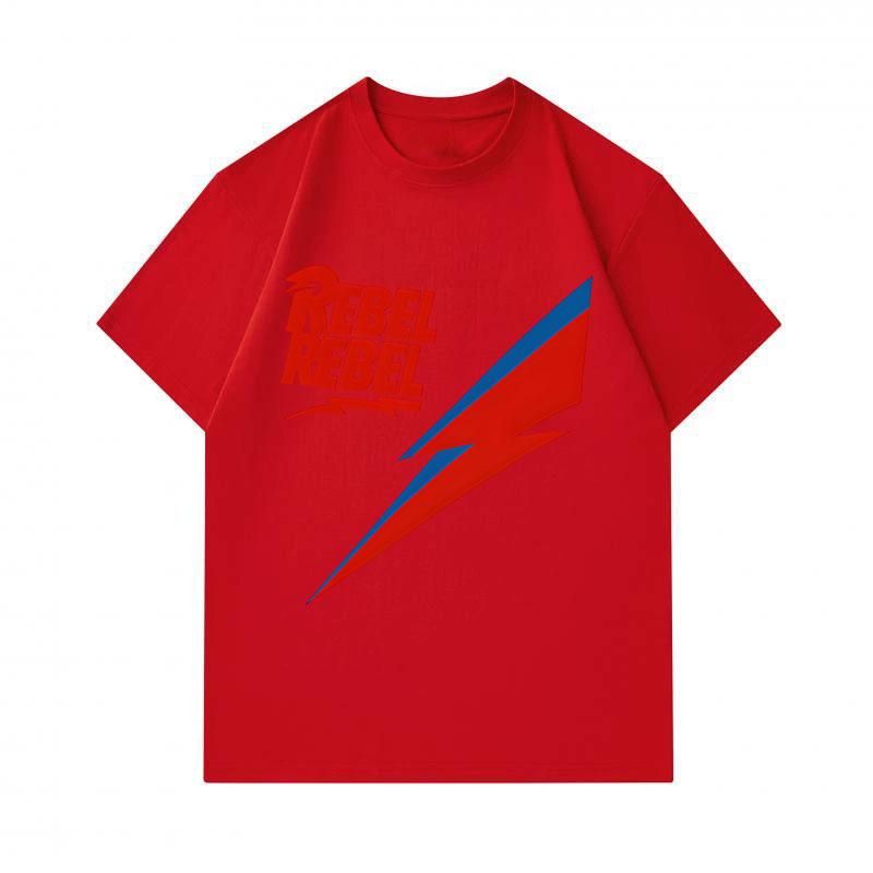 Men's 100% Cotton Crew Neck Short Sleeve T-Shirt, Retro Rebel Text Lightning Print Casual Comfortable Tee for Daily Wear Street Activity, Soft Breatha