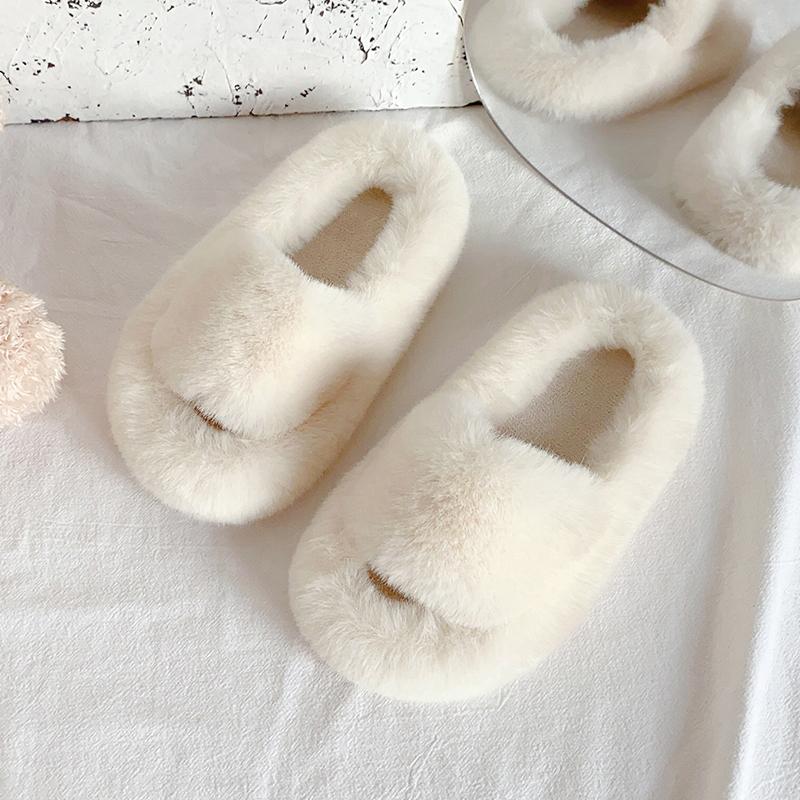 Children's Slippers Girls Open Toe Plush Fur Shoes Kids Soild Warm  Indoor Non Slip Rubber BottomMulti-style Cotton Slipper