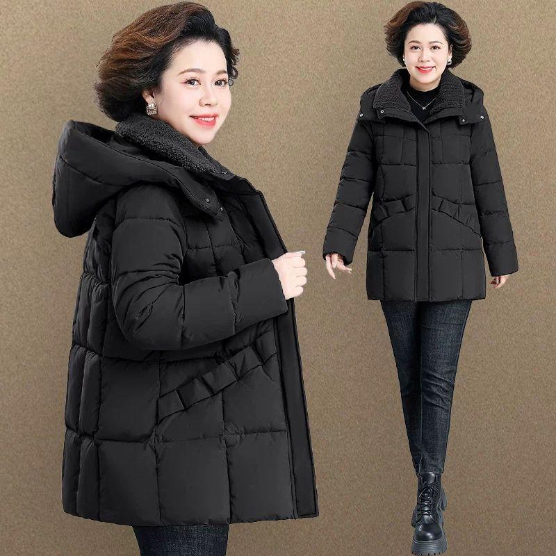 Verdickte, mit Baumwolle gefütterte Winterjacke für Frauen mittleren Alters, langer Daunenmantel für zusätzliche Wärme