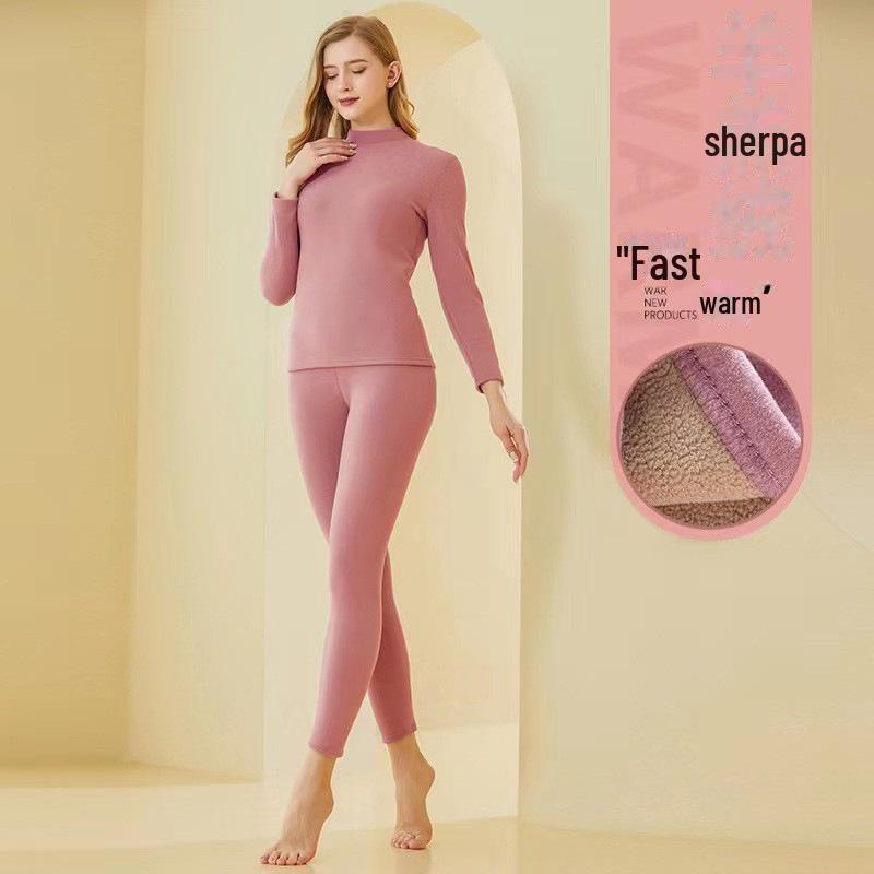 Women's 700g German Wool Lambskin Thermal Underwear Set: Velvet-Lined Double-Sided Top and Bottom for Autumn/Winter.