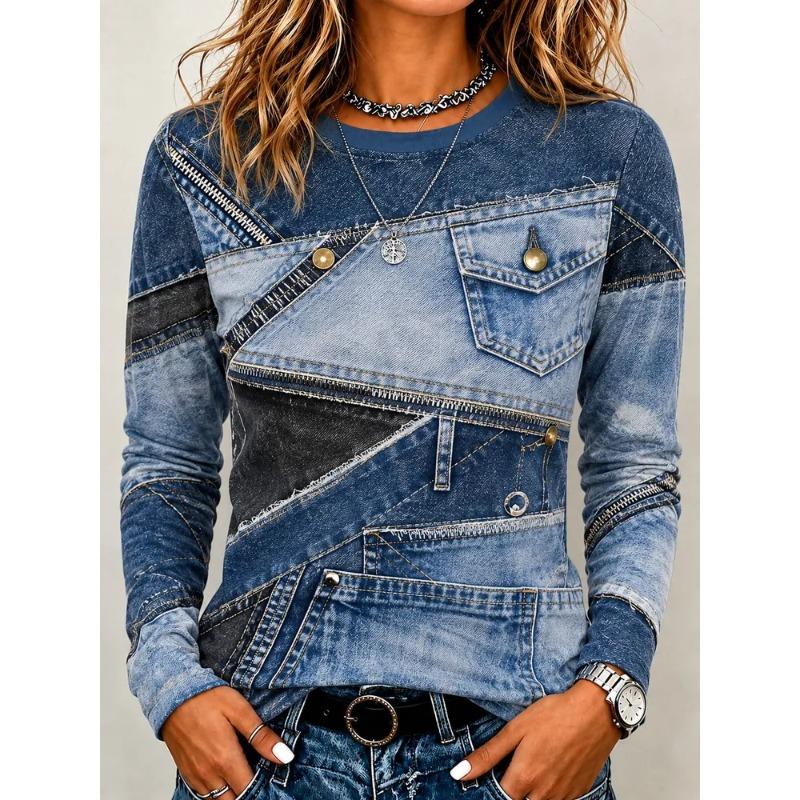 Autumn Women's 3D Printed Crew Neck Long Sleeve T-Shirt