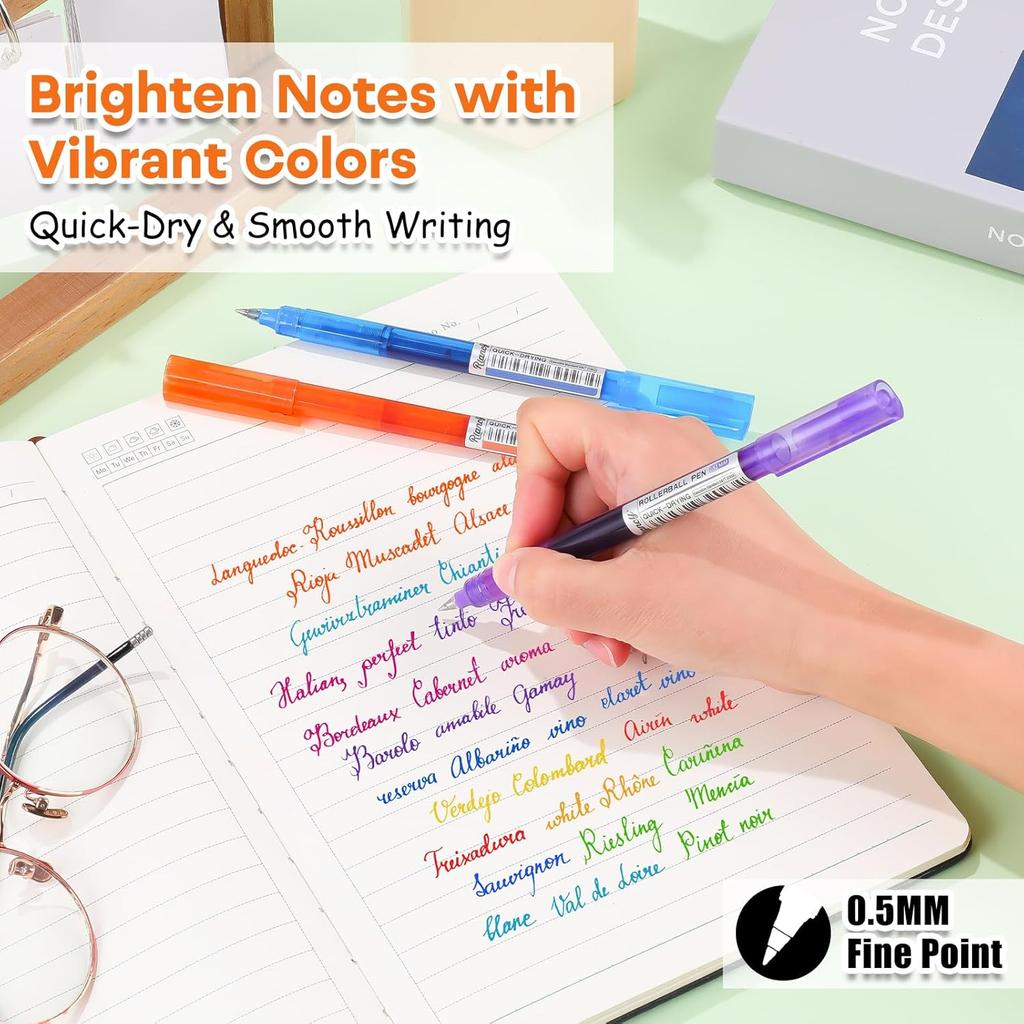 USUAL Gel Pens 24 Colored Gel Ink Pens 0.5mm Liquid Ink Rollerball Pen Cute Fine Point Smooth Writing Quick-Drawing Pen for Journaling Back-to-School