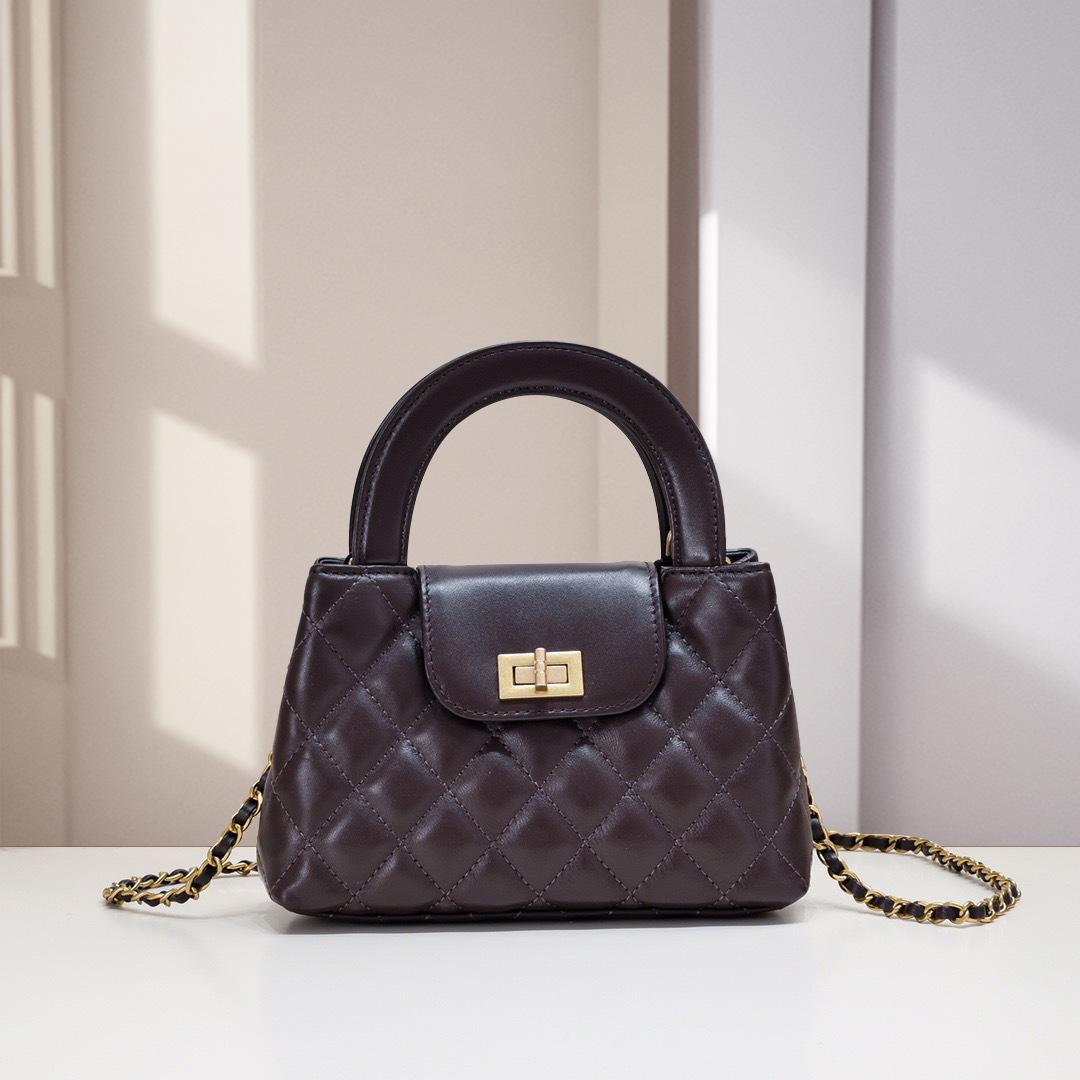 

Сумка квадратная мини полукруглая портативная сумка через плечо из натуральной кожи Xiaoxiangfeng Sheepskin Rhombus Chain