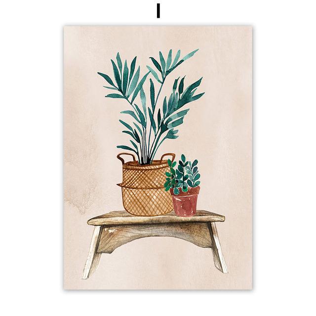 Boho Girl's Life Cat Monstera Plants Abstract Nordic Wall Art Canvas Painting Posters And Prints Pictures For Living Room Decor