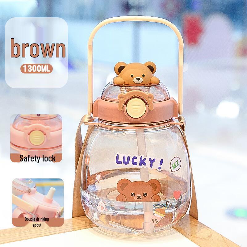 Portable Cartoon Transparent 1300ml Straw Water Bottle