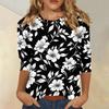 Women’s Casual Floral Print Crew Neck Top with Three Quarter Sleeves Relaxed Fit Lightweight Blouse for Everyday Wear