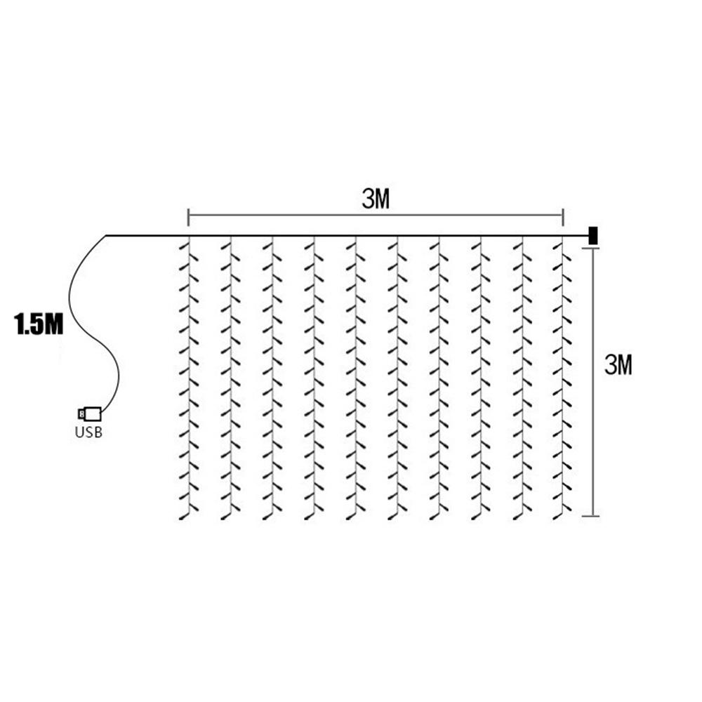 3x3M USB Plug 8 Flashing Modes Curtain Light Warm Color Decorative Light W/ Hook