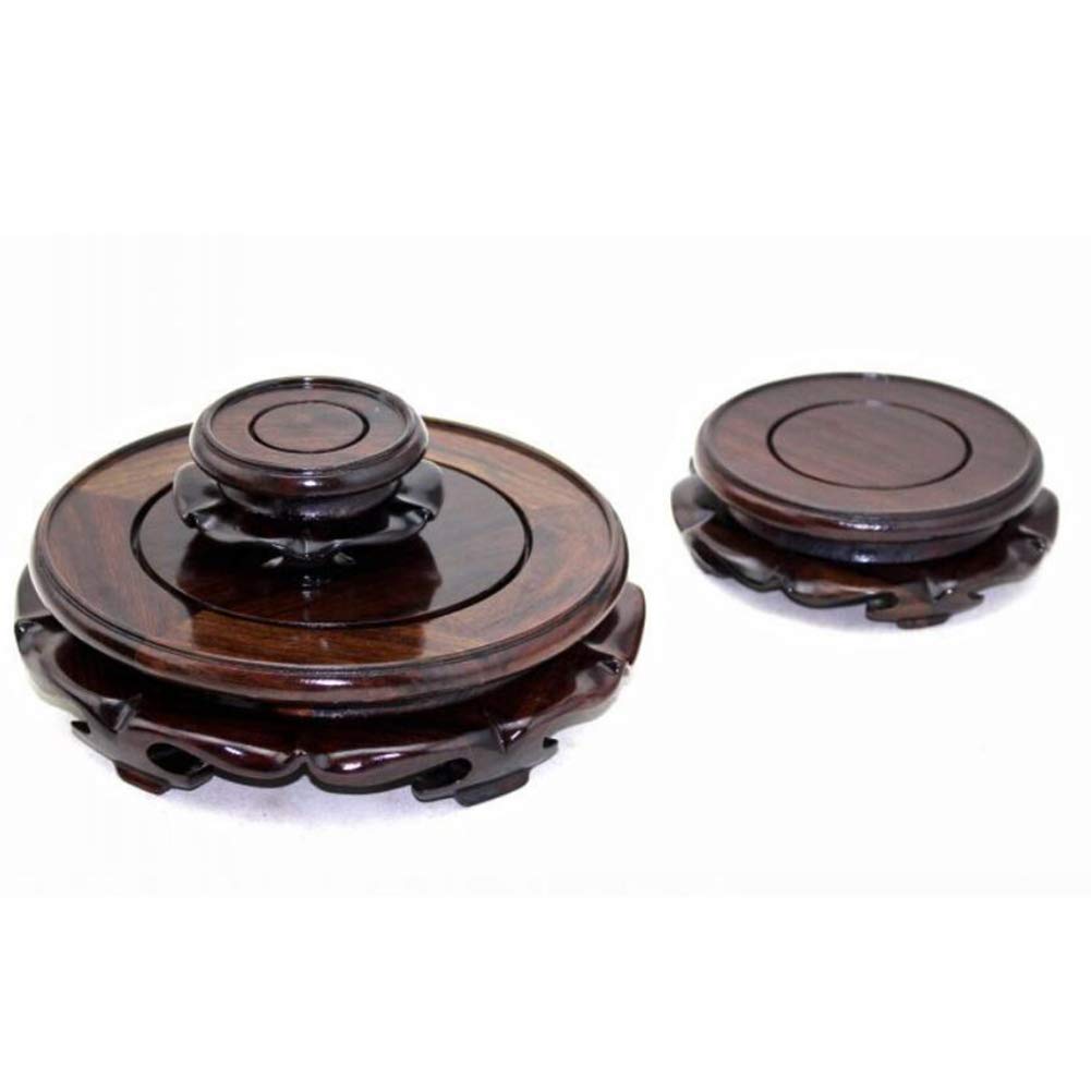 Round Wooden Flower Stand, Natural Ebony-Look Black Catalpa Wood, for Lotus and Buddha Statues, Display Shelves, Collectibles, and Bonsai (Size