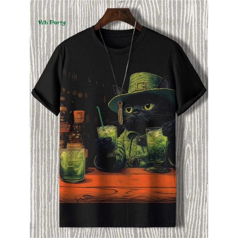 Cat Pattern Men's T-Shirt 3D Print Funny Animal Short Sleeve T-Shirt Oversized Tops Summer Daily Outdoor Casual Men's Clothing