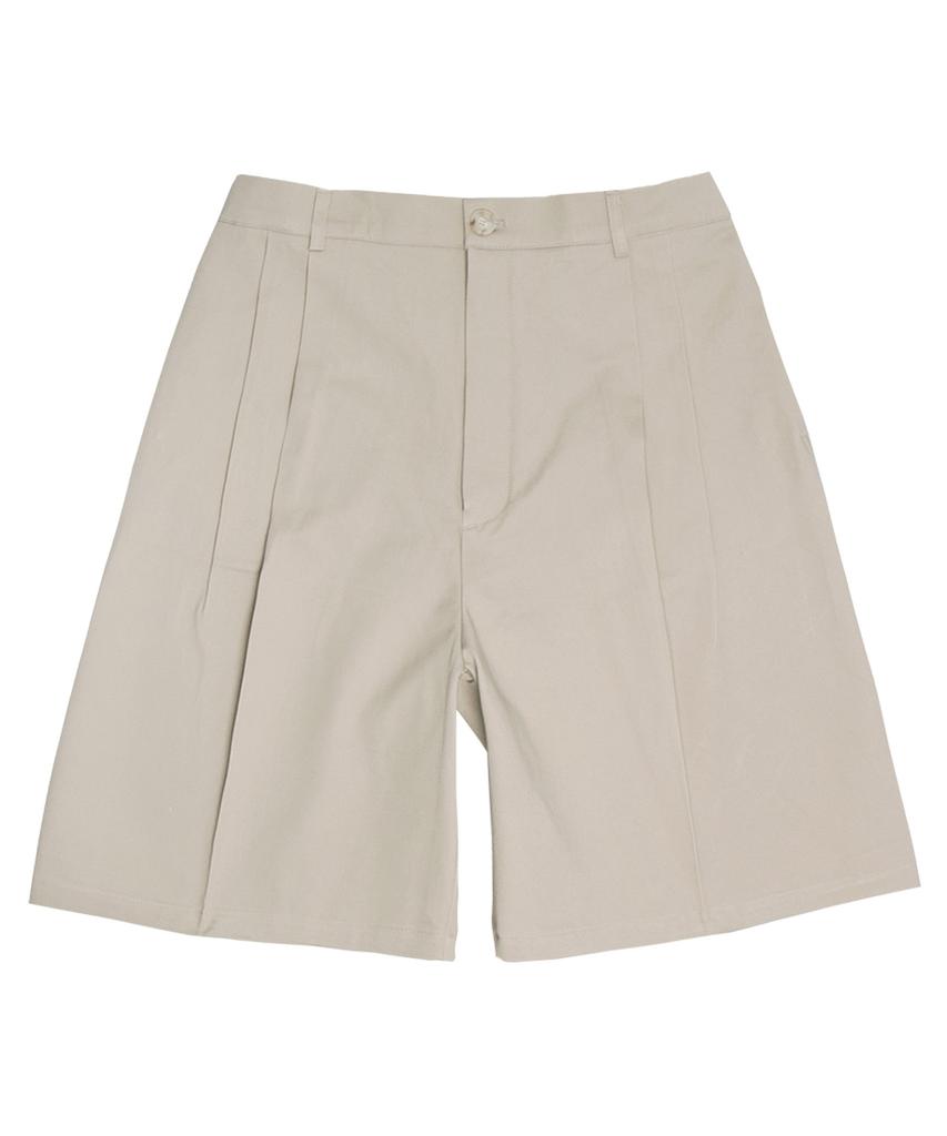 BLUFF Double-Tuck Wide Half-Band Shorts [Beige]