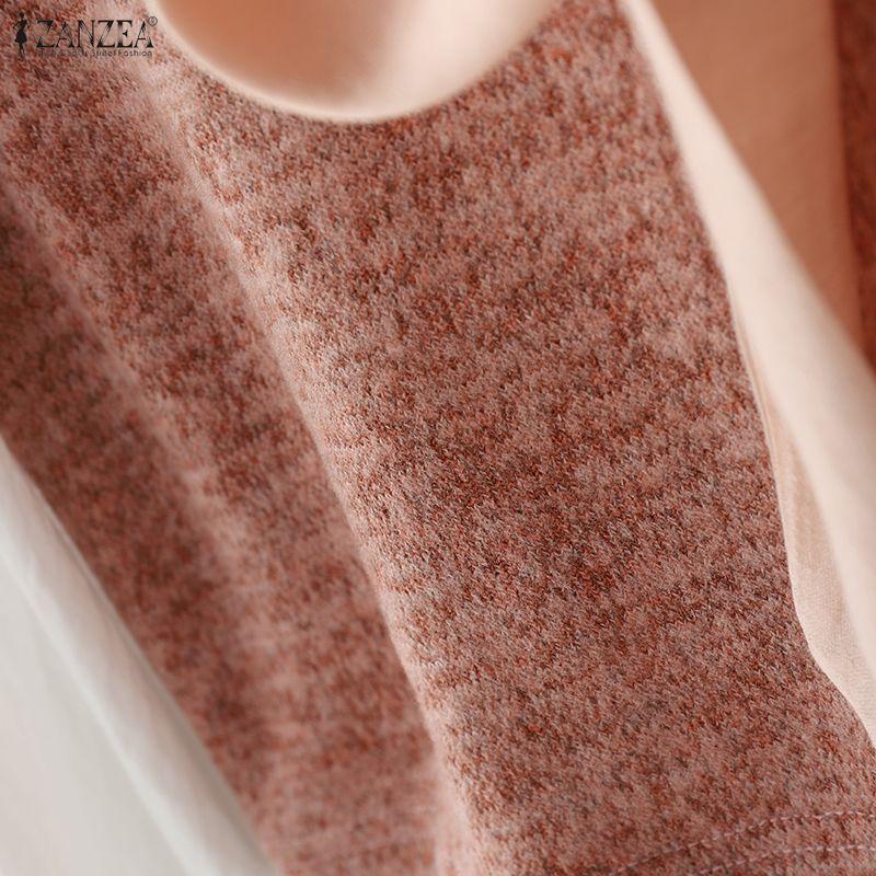 ZANZEA Lässige Patchwork-Bluse mit Rundhalsausschnitt und langen Ärmeln für Damen