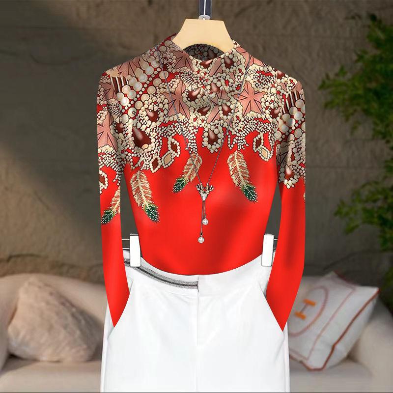 Autumn Winter 2024 Women's Korean Style Fleece-Lined Warm Turtleneck Blouse