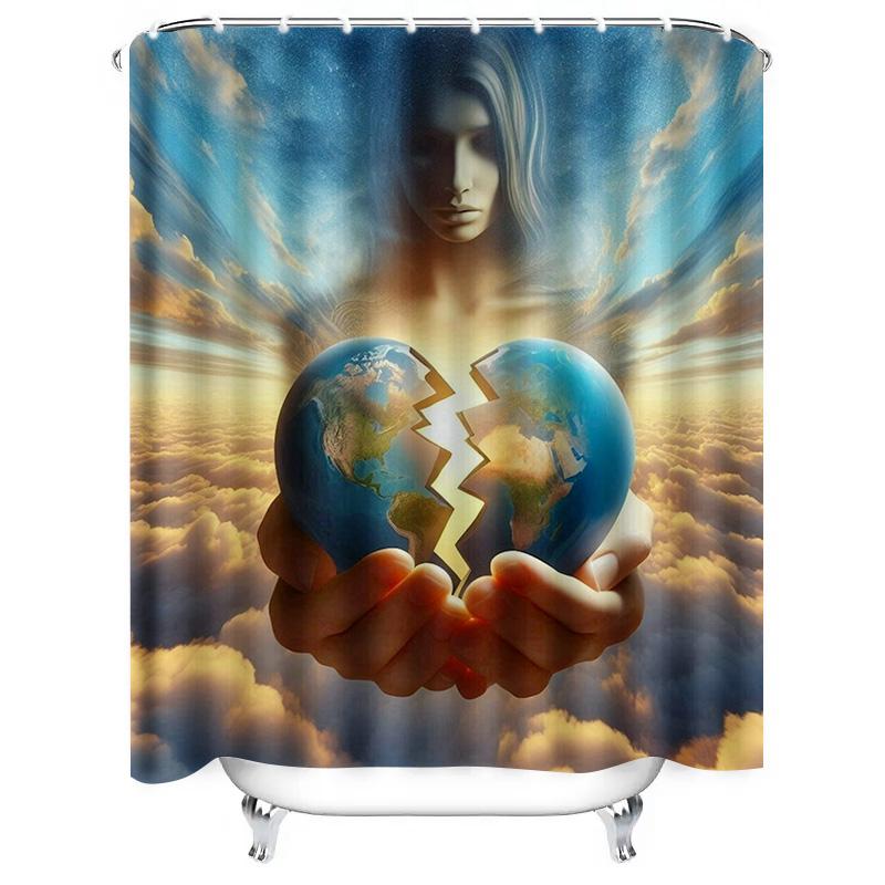 Divine Earth Heart Shower Curtain - Waterproof, Mildew-Resistant, Machine Washable For Spiritual Bathroom Decor