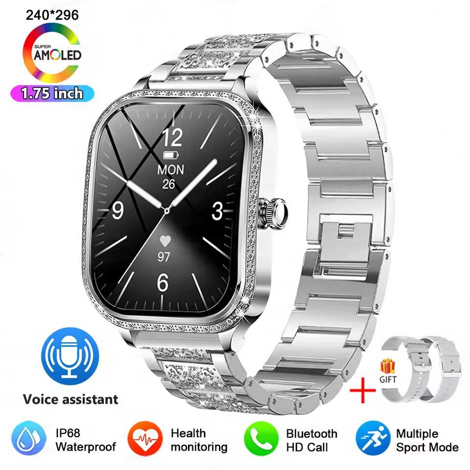 2025 New GPS Track Smart Watch Ladies 466*466 HD Screen Heart Rate Blood Pressure BT Call Smartwatches Women For Android IOS