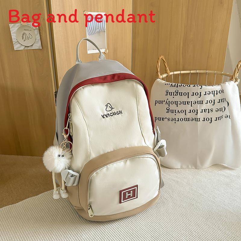 Color Blocked Fashionable Letter Pattern Student Backpack With Pendant Plush