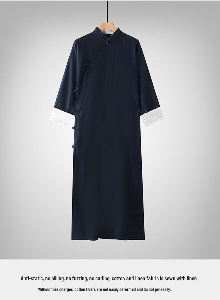 Cotton-Linen Chinese Style Men's Long Gown & Jacket for Tea Ceremony and Performance
