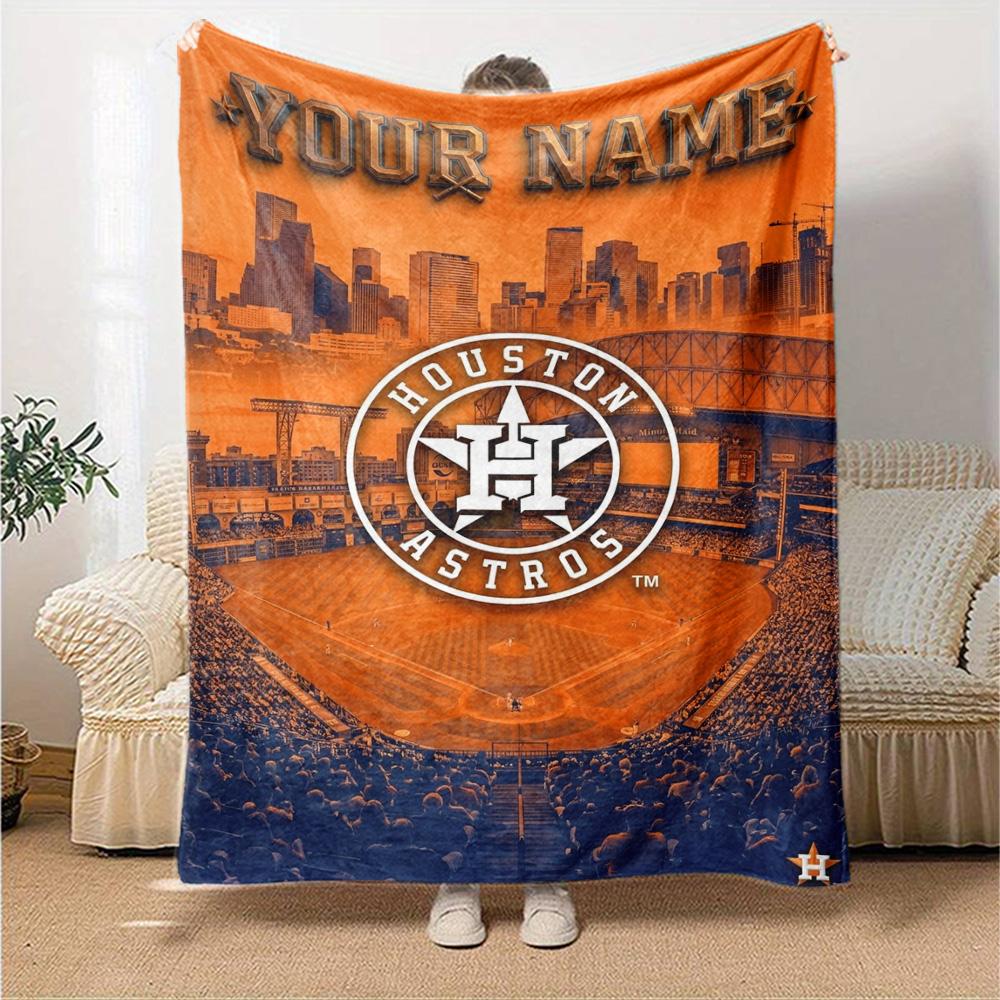 Name Custom Houston Astros Print Flannel Blanket High Quality Warm Comfortable Cover for All Seasons Perfect for Gifts Home Decor