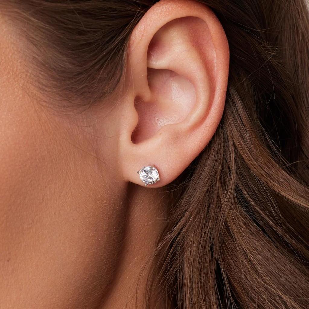 Silver Earrings With Round Cubic Zirconia 6mm