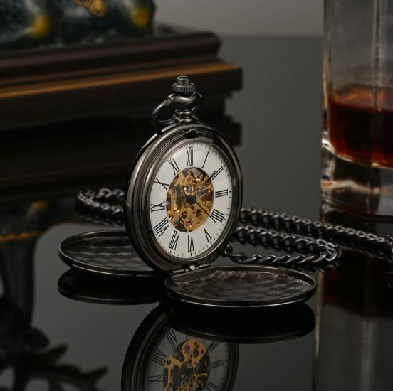 Luxury Antique Pocket Watch High Quality Gold Color Double Glossy Cover Custom LOGO Acceptable Mechanical Pocket Watch