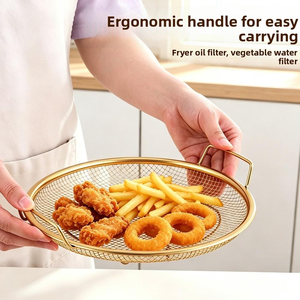 Heat-Resistant Kitchen Frying Strainer Metal Mesh Frying Rack Oil Strainer Drain Basket Household