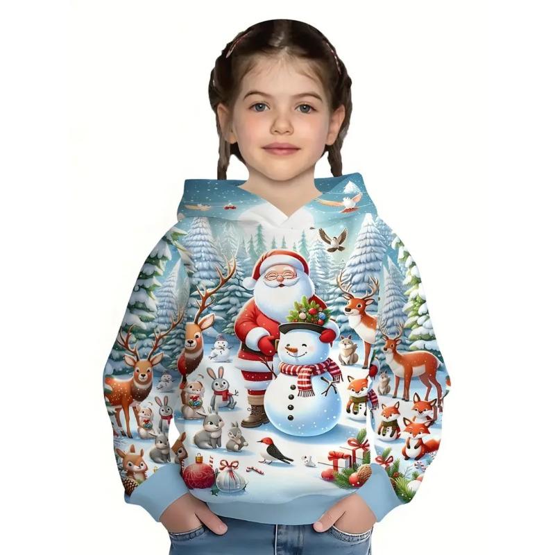 Kids Clothes Funny Christmas Hoodies Santa Claus Reindeer Long Sleeve Thin Sweatshirt for Boys Girls 3-10Y Xmas Gifts for Child