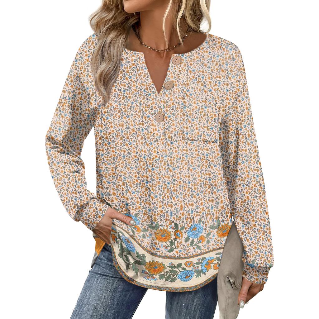 Women's Retro Printed Fashionable Long-sleeved Top
