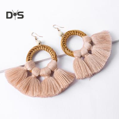 LOHOME Irregular Rose Gold Tone Black Triangles and Circles Tassel Charm Studs Earring for Womens