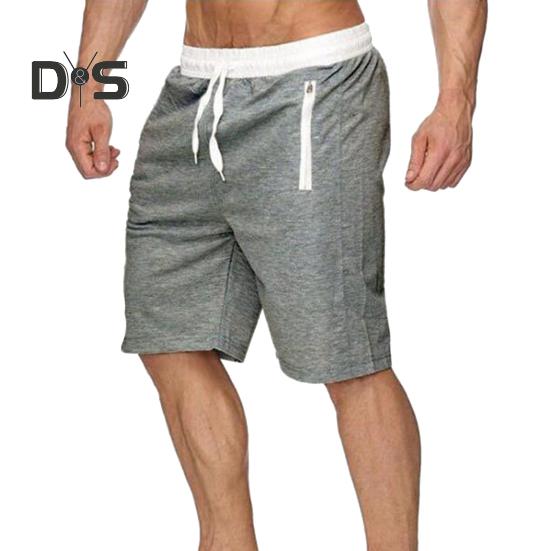 Men Shorts Elastic Waist Adjustable Drawstring Casual Sports Shorts Solid Color Belt Pocket Design Fitness Shorts