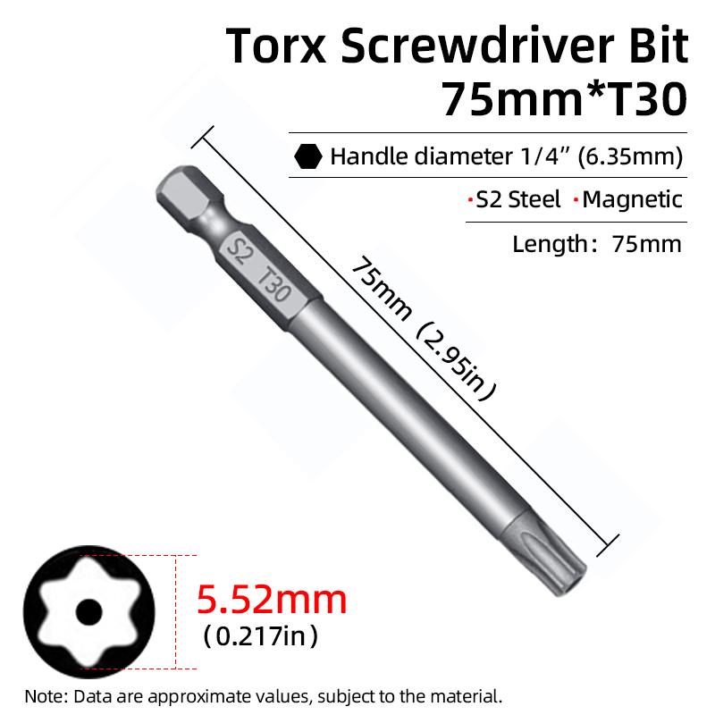 Μύτες Μαγνητικού Κατσαβιδιού Torx 75mm Ασφαλείας Αντιπαραβίασης Μύτη T6-T40 Κοίλη Κεφαλή Δαμασκηνιάς S2 1/4'' Εξάγωνο Χειρός Ηλεκτρικά Εργαλεία