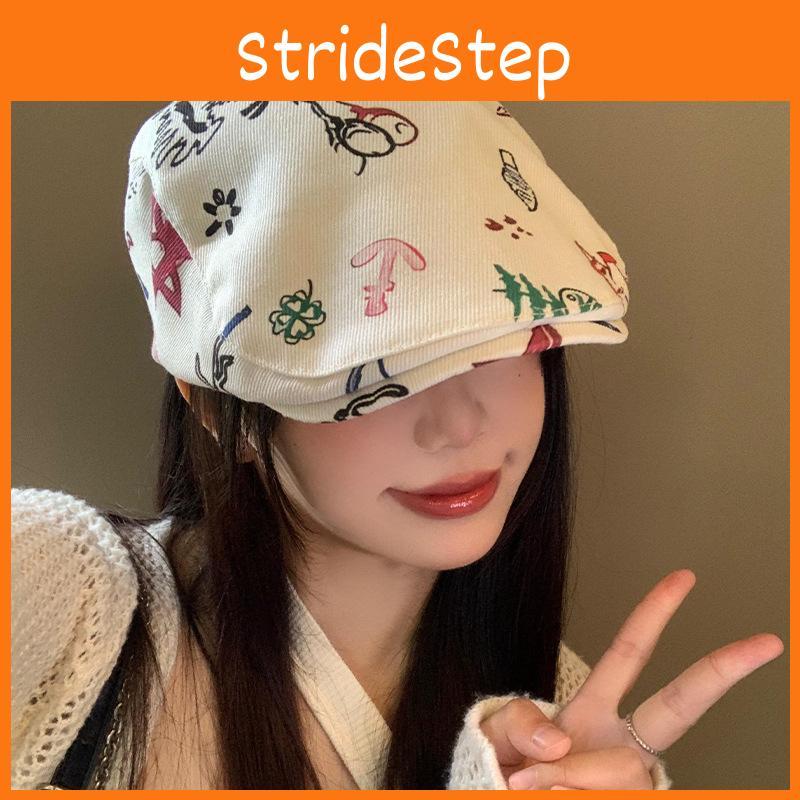 Versatile Womens Beret Hat Featuring Random Graffiti Design Ideal For Spring And Summer