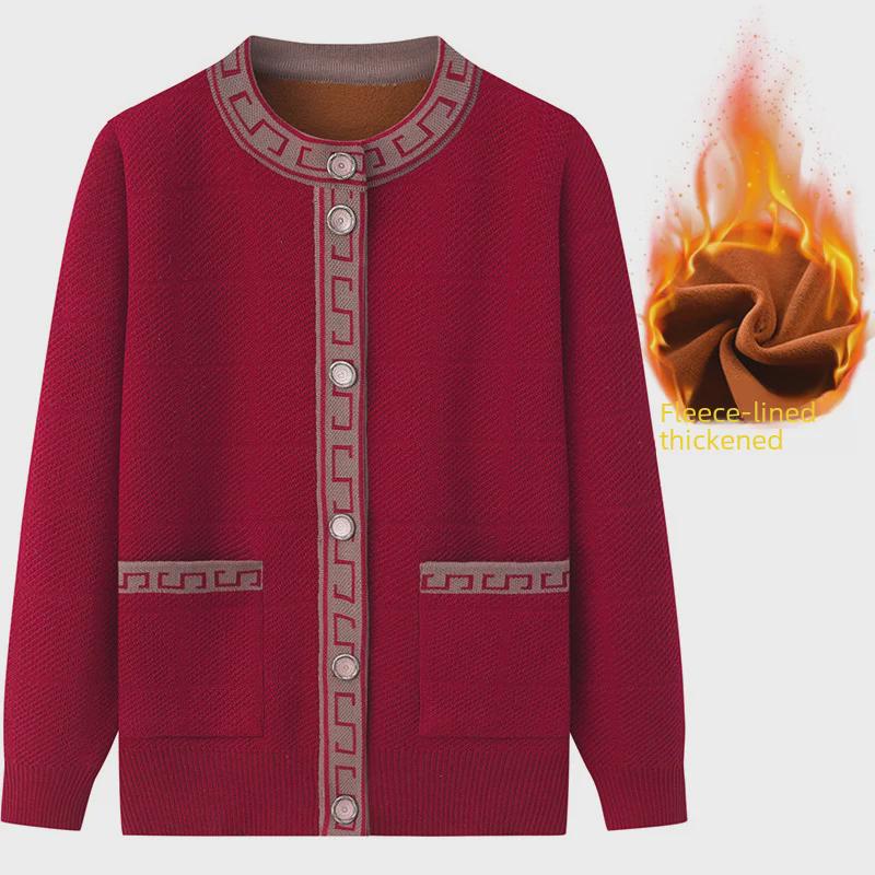 Plus Velvet Thickened Cardigan for Middle-Aged and Elderly Women