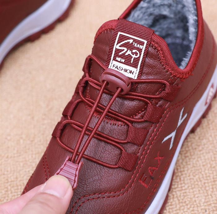Mom Leder Pelz Mokassins Frauen Sport Sneaker für Ältere Weibliche Weichen Warmen Bequemen